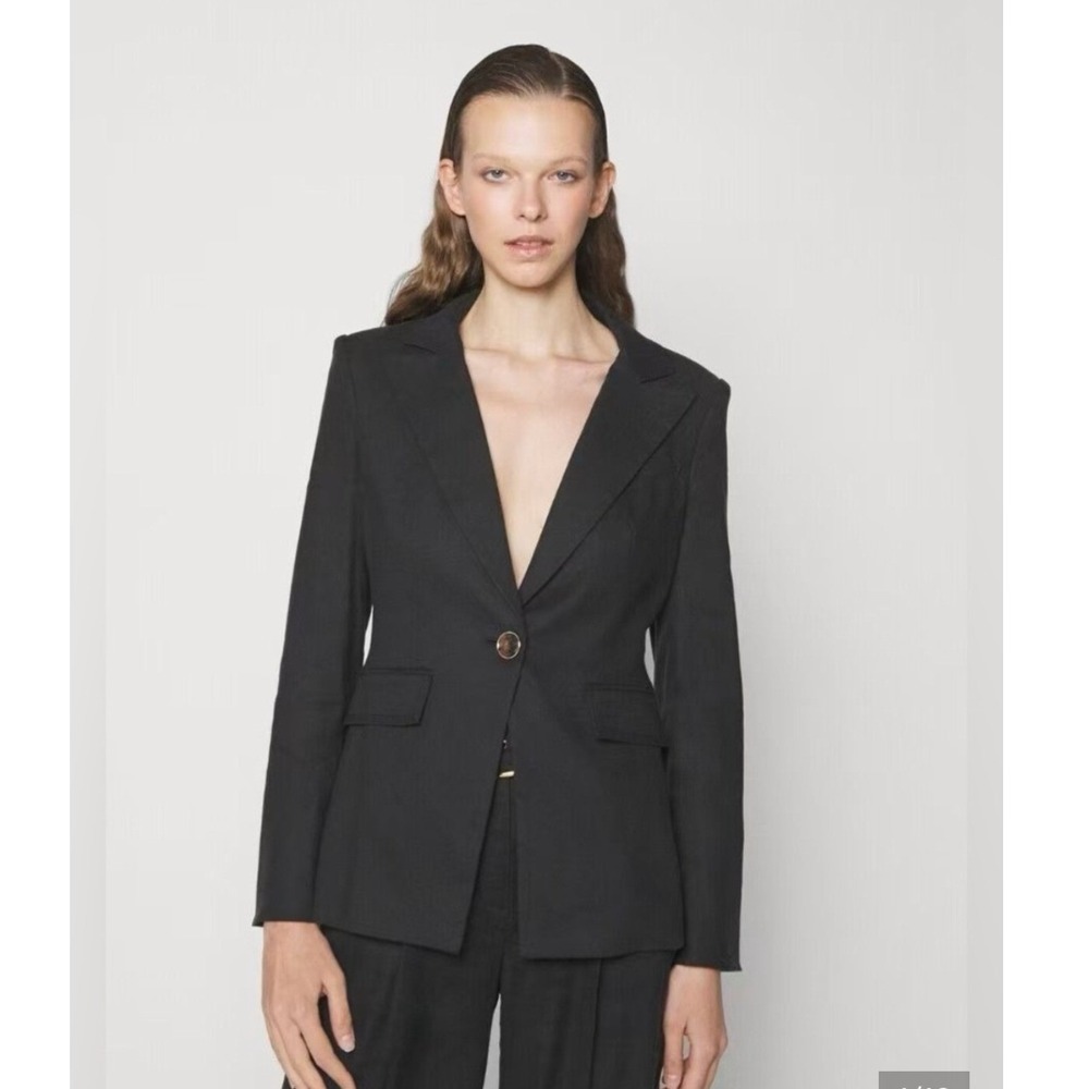 Veronica Beard Sedgwick Black Linen Blend Tailored Blazer Jacket Womens 10